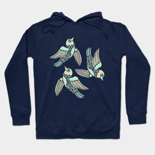 BIRDS FLYING HIGHER Cute Aspirational Hopeful Birds Nature Wildlife in Mint Sand Dark Blue - UnBlink Studio by Jackie Tahara Hoodie